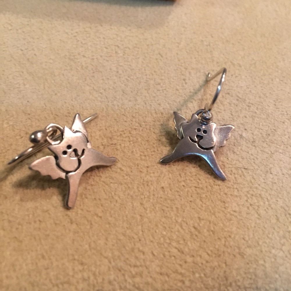 Sterling Silver Angel Cat Earrings